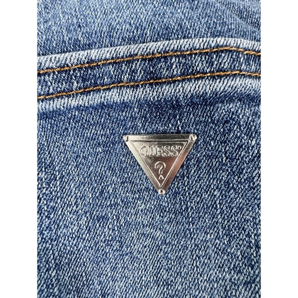 Guess Womens Jeans Rhinestone Embellished High Rise Skinny Distressed Blue Denim - Picture 14 of 15